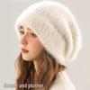 Damen Winter Kaninchenfellmütze - Weißer Plüschstrick, Große Passform, Gesichtsformend, Warmer Gehörschutz