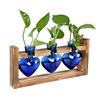 Plant Propagation Station Glass Vase with Wooden Frame Hydroponic Plant Terrarium Kit Love Bulb Vase for Indoor Plants Desktop Decor