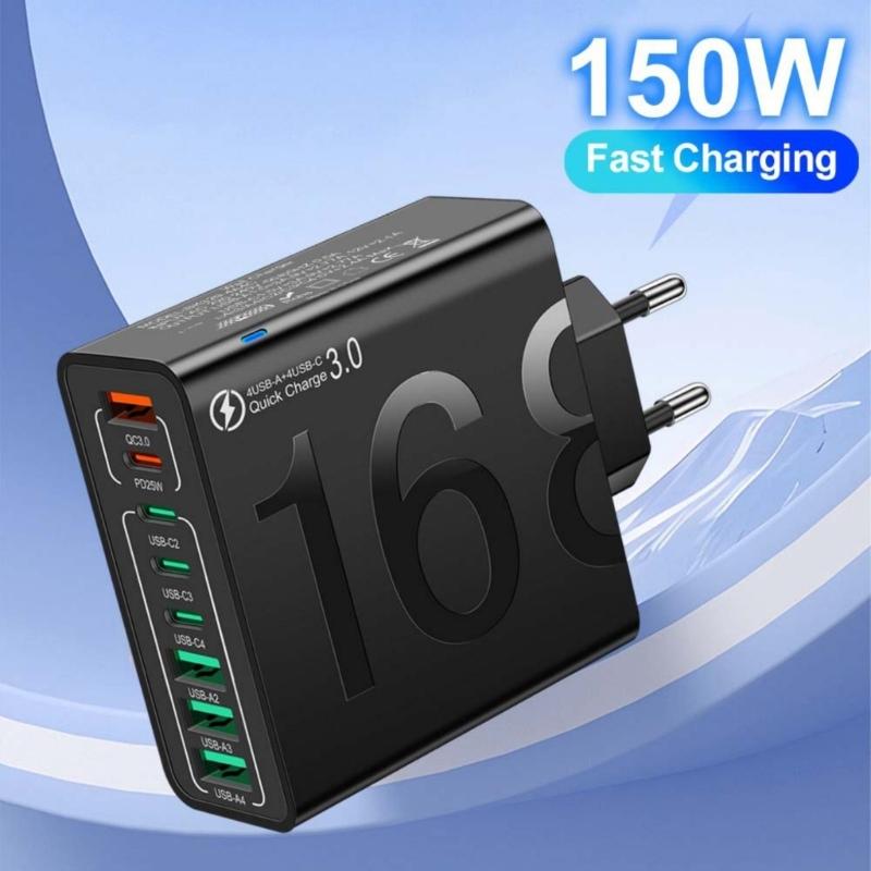 150W Multi Port USB Charging Adapter Fast Charging Wall Adapter Type C USB Travel Charging Adapter For Mobile Phone