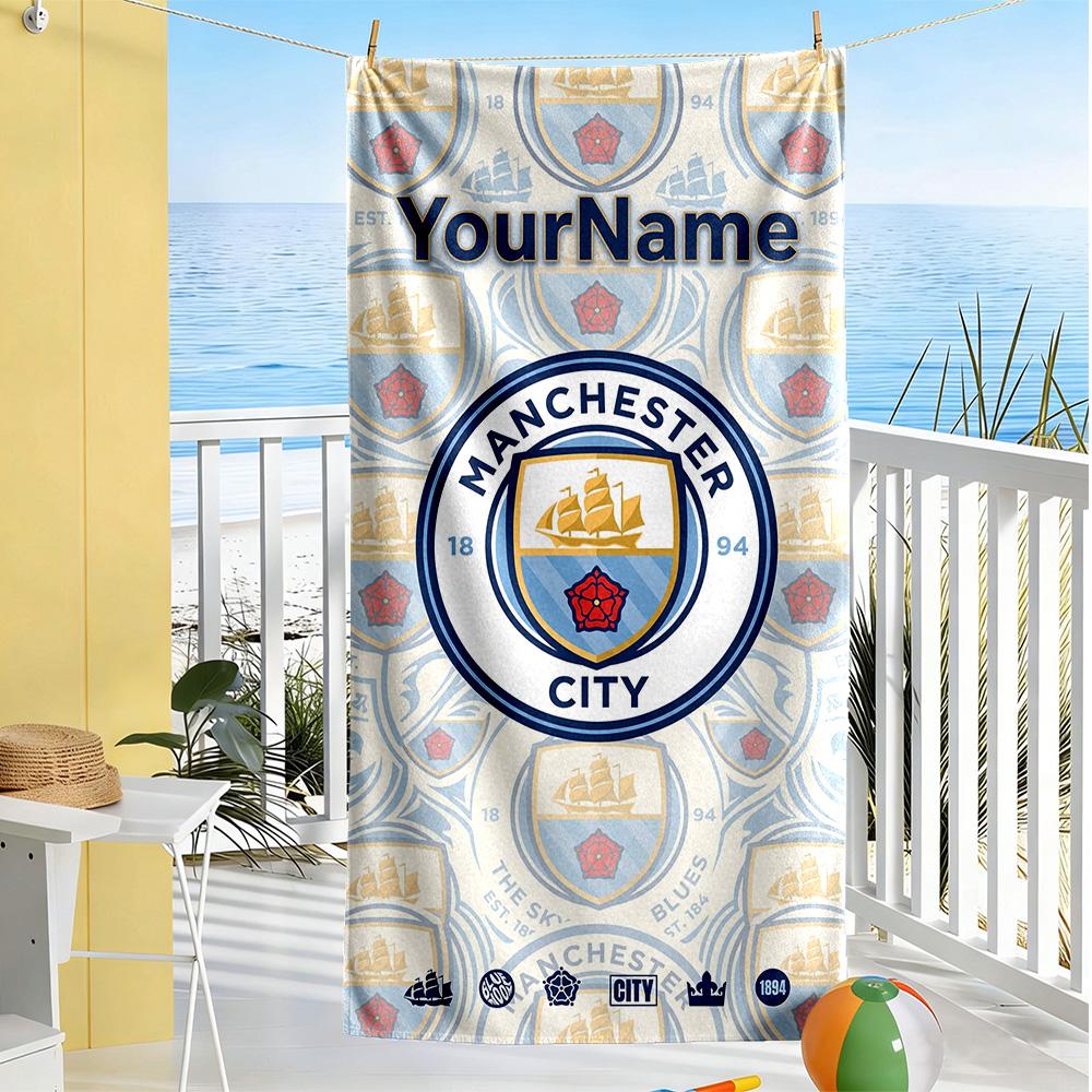 Manchester City Personalized Text Beach Towel Soft Durable Quick-Dry