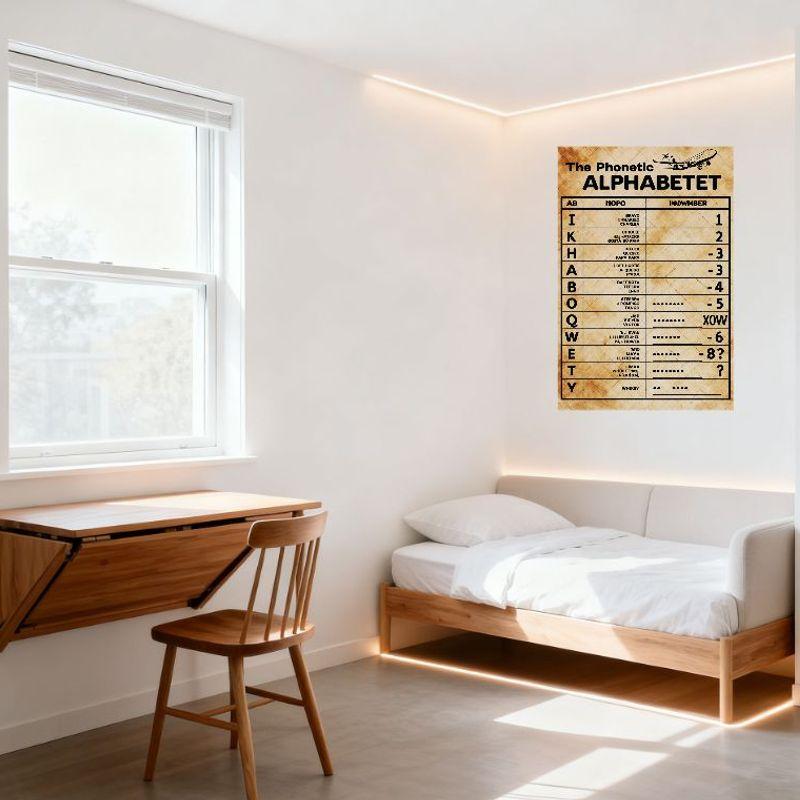 Vintage 'The Phonetic ALPHABETET' Metal Tin Sign Airplane Illustration Educational Reference Poster for Home Office Bar Decor