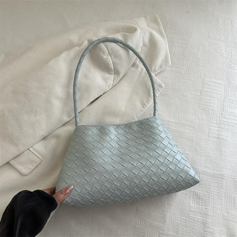 Women's Woven Texture Faux Leather Shoulder Bag, Soft Handbag with Single Strap, Casual Square Crossbody Purse