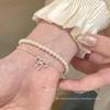 Exquisite Double-Layer Gentle French Bow Pearl Bracelet - High-End Stackable Jewelry for Women