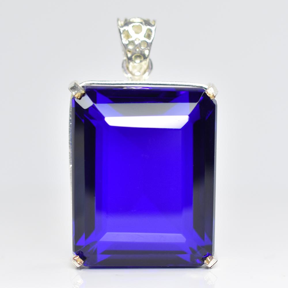 ZERTIFIZIERTER 925er Silberanhänger 170 Karat Laborgezüchteter Smaragd Blauer Tansanit Edelstein MY.PD-102-NS