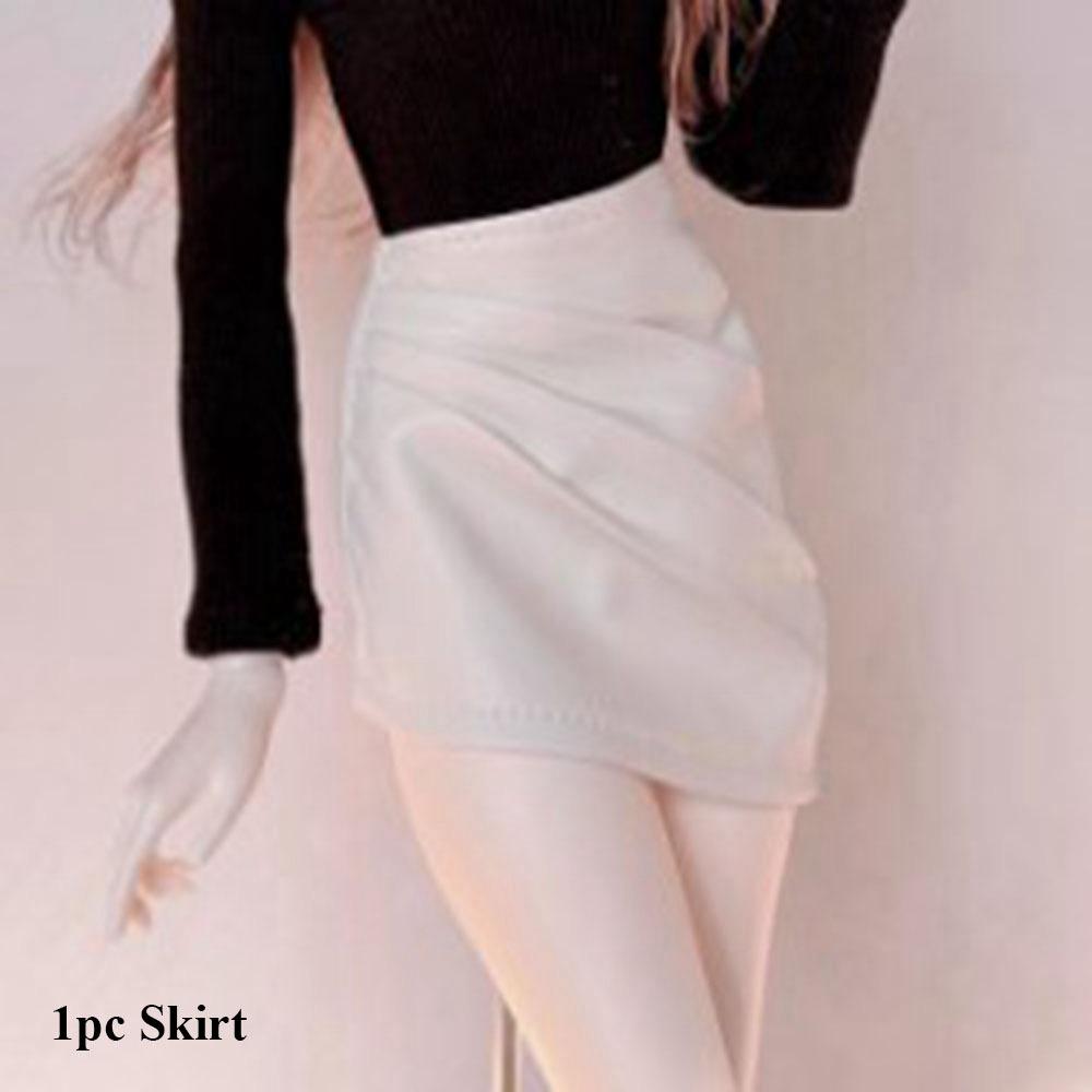 

Casual Wear Doll Knitted Sweater Cute Mini PU Leather Skirt Round Neck Tops for 1/4 BJD 45cm Dolls White Skirt