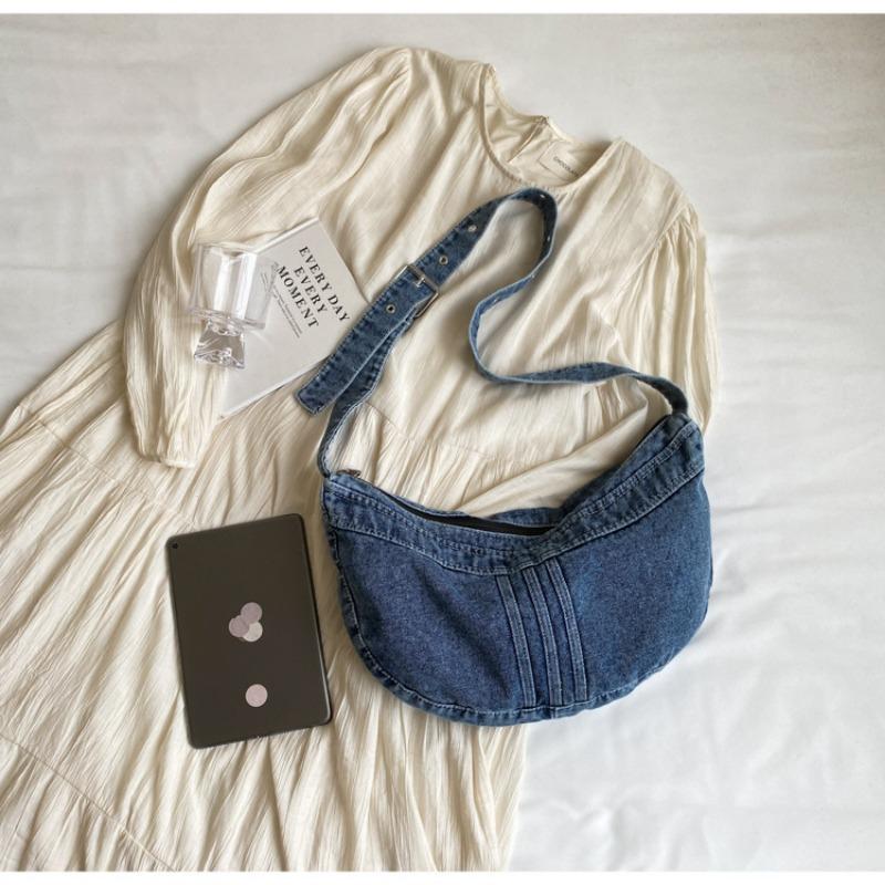 College Student Shoulder Bag Japanese Harajuku Denim Bag Girls Korean Versatile Crossbody Bag Women Shoulder Dumpling Bag