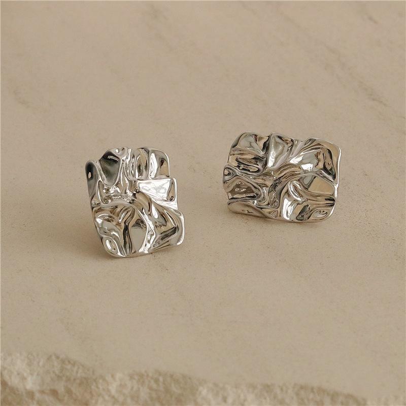 Silver needle square irregular stud earrings fashion high sense earrings simple personality versatile temperament earrings