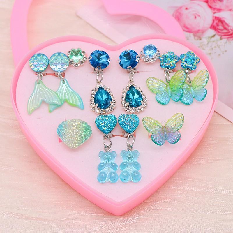 Set di orecchini ad anello per bambina sirena Orecchini per bambini carini transfrontalieri orecchini per ragazze senza buchi