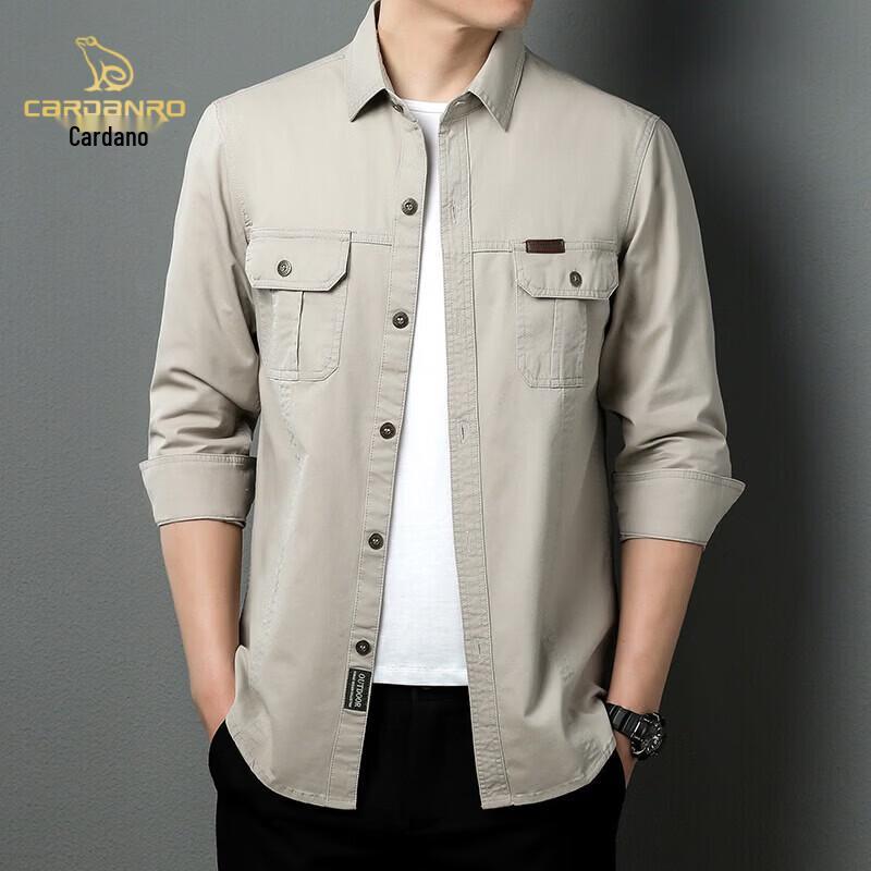 CARDANRO Men's Casual Slim Fit Long-Sleeve Washed Cotton Work Shirt