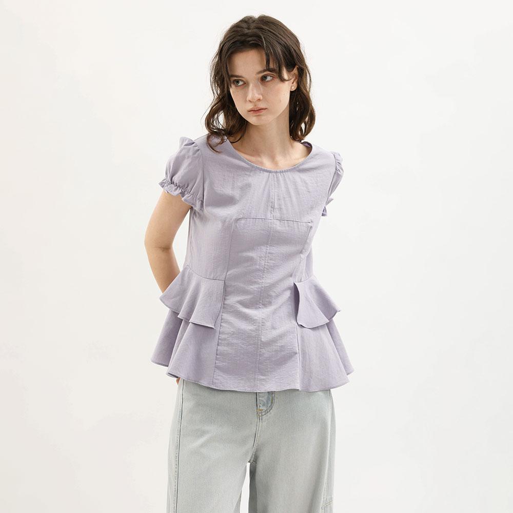 WEDNESDAY DELIGHT Wd_Peplum Puff Sleeve Blouse_Purple