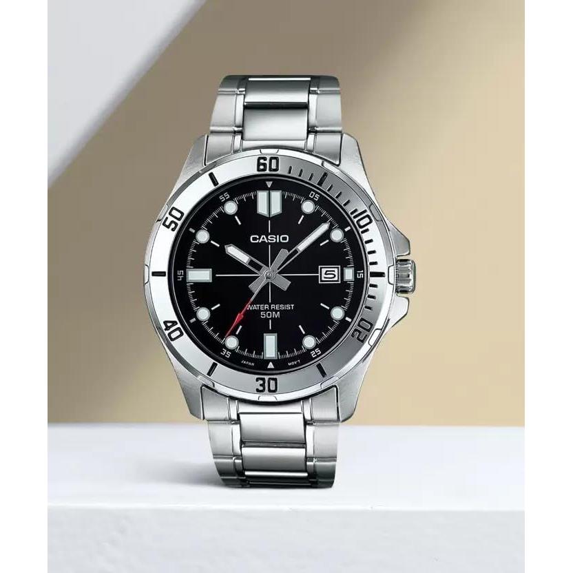 Used New Casio MTP-VD01D-1BV Men's Entiker Stainless Steel Black Dial Casual Analog Sporty Watch