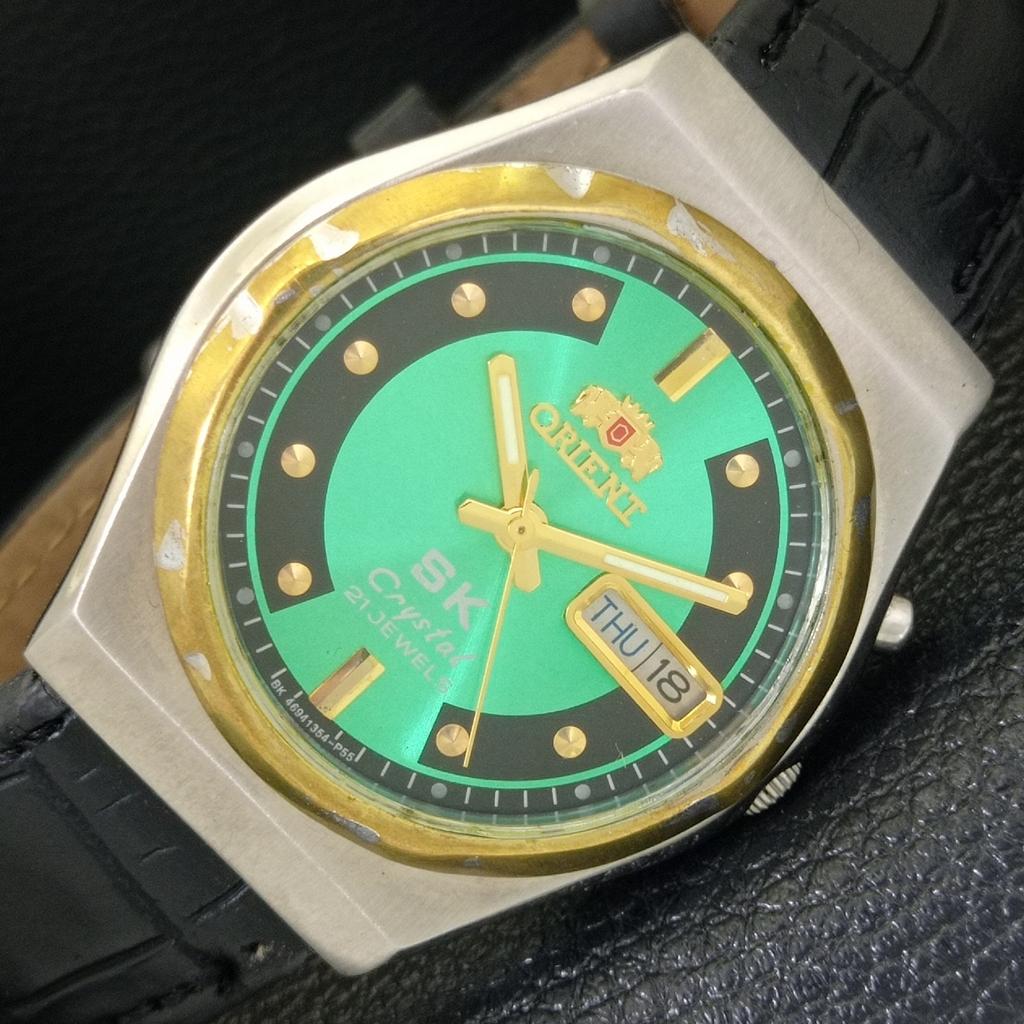 

ORIENT SK CRYSTAL AUTOMATIC 46941 VINTAGE JAPAN MENS GREEN DIAL WATCH a703415-1 R213c-a703415