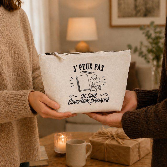 Trousse de toilette - PLANETEE - J'peux pas minimaliste (Éducateur spécialisé) - 100% coton beige - 3 L - Fermeture zippée métal