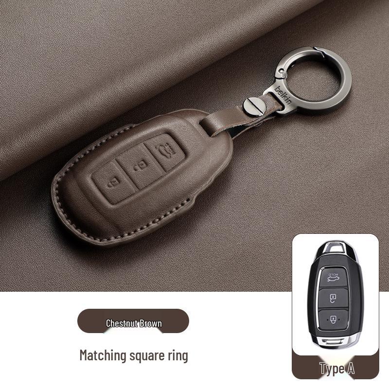 Genuine Leather Key Case for Hyundai Ix35, Santa Fe, Fiesta, Ix25, Elantra, Verna, Mistra
