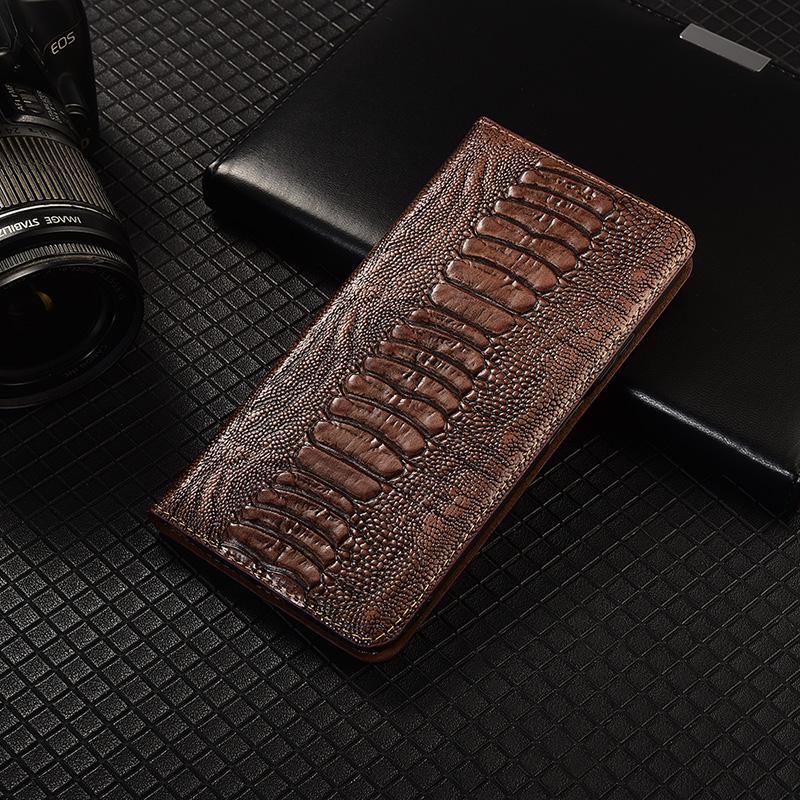 Ostrich Pattern Genuine Leather Flip Case for OPPO Reno 16 Pro Phone Cover Card Cases Scratch Proof