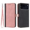 For iPhone 17 Pro PU Leather Case with Strap Phone Cover Stand Side Magnetic Button Design