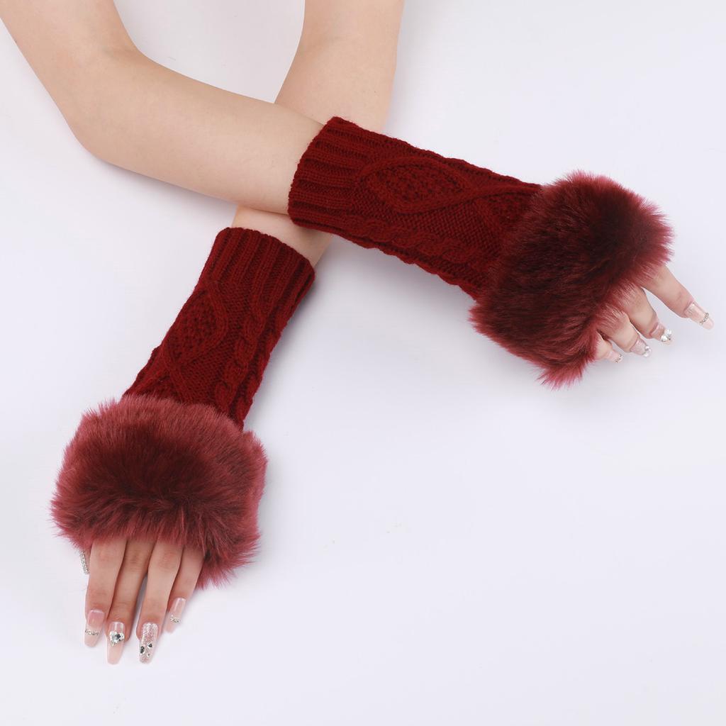 Diamond Shaped Short Gloves for Women Knitted Warm Half-finger Arm Sleeves