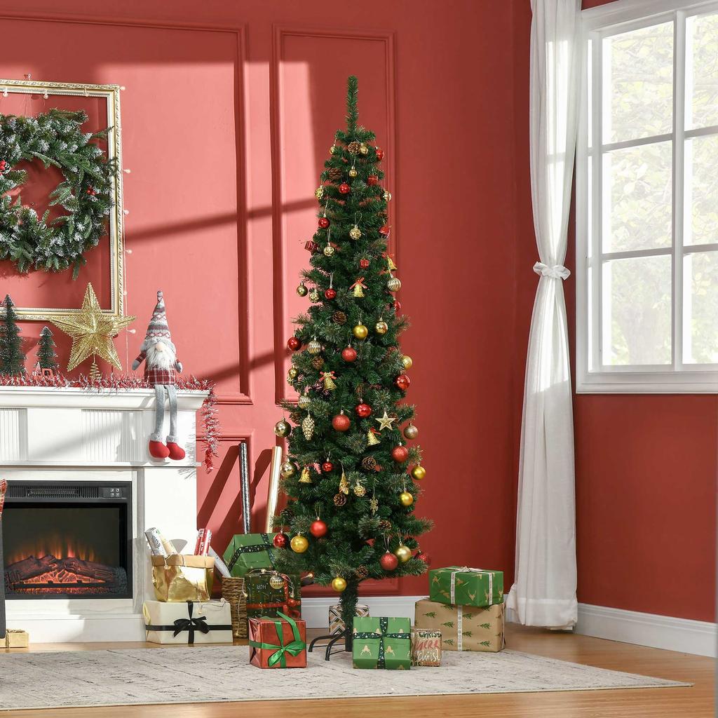 Artificial Christmas Tree 195 Cm, 556 Branches with 27 Pine Cones + Foldable Stand, Green