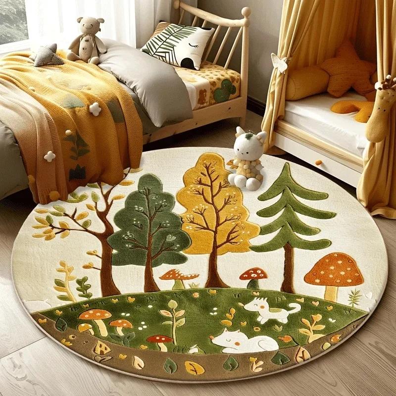 Forest Pattern Carpet Living Room Lovely Round Bedroom Decorative Washable Children Floor Mat Study Rug Home Decoration Rugs