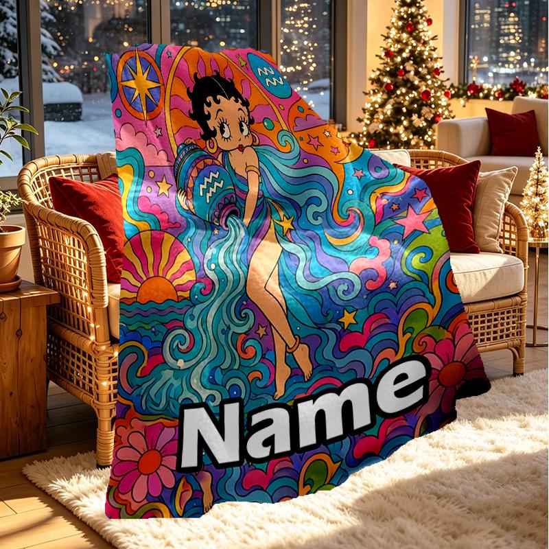Custom Name Personalized Betty Boop Print Blanket, Home Decor, Bedroom, Sofa, Camping, Couch, Gifts for Birthday Christmas