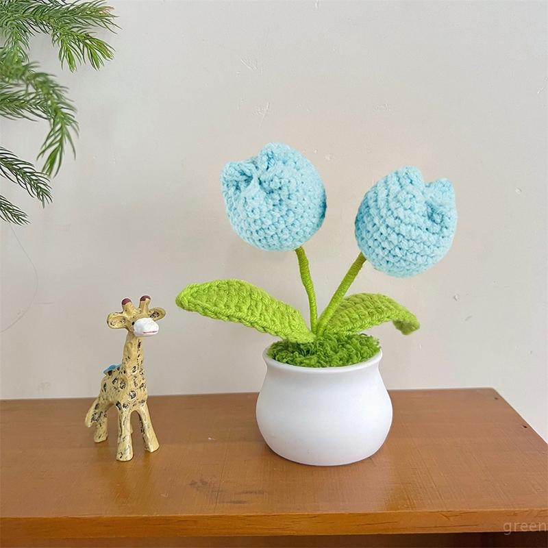 Tulipas de crochê de flores tecidas à mão Girassol Lótus Feito à mão em lã tricotada em vaso Produto acabado Decoração de mesa Ornamento