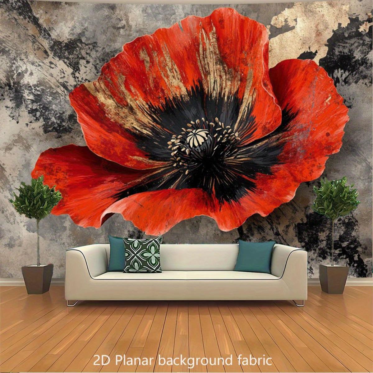 2D flat red poppy flower tapestry wall decoration suitable for weddings parties and living room decoration 100x150cm