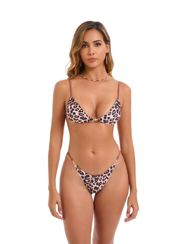 Europäischer & Amerikanischer Leopardendruck Schnür-Bikini: 3-teiliger Badeanzug für Damen
