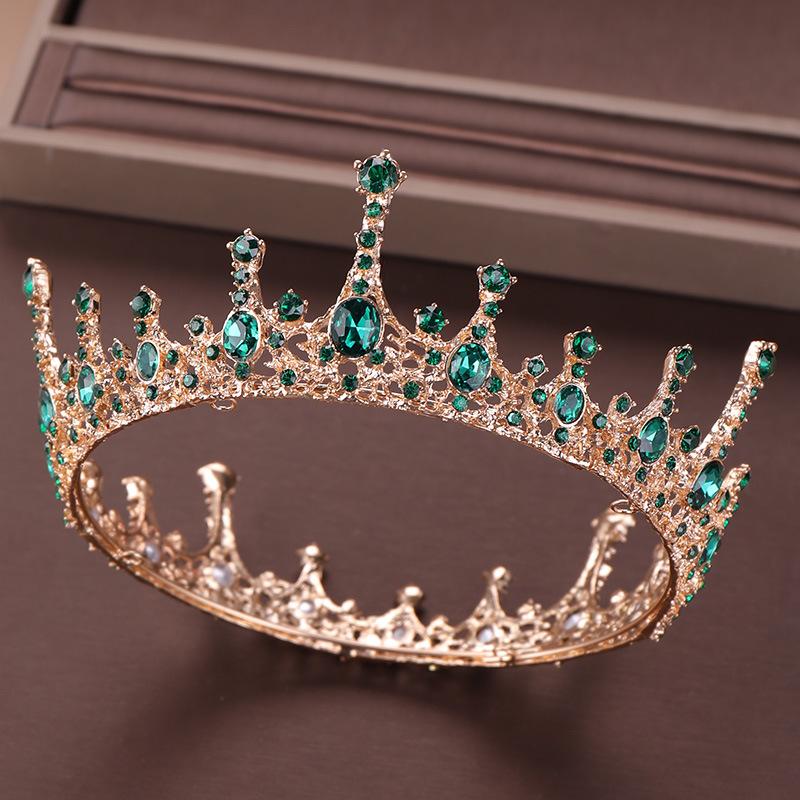 

European and American Green Rhinestone Tiara Bride Wedding Accessories Birthday Crown Hair Accessories