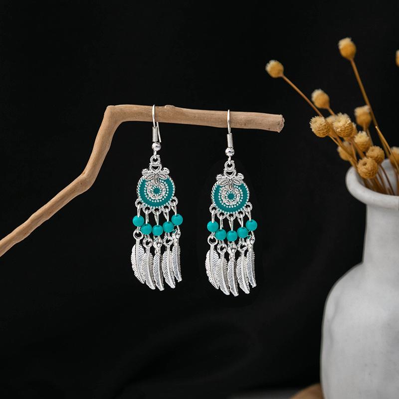 Ethnic Style Imitation Miao Silver Earrings, Colorful Long Fringed Chain Earrings, Hot-selling Earrings In Scenic Spots, Qinghe Jewelry Batches