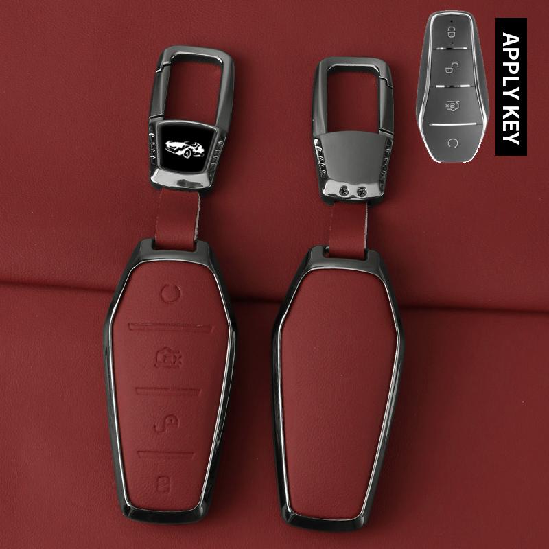 Metal Genuine Leather Auto Key Fob Cover Case Fit For Byd Atto 3 Song Pro Lied Han Ev Max Yuan Plus Tang Dm Qin Plus Protected Housing Remote Bag