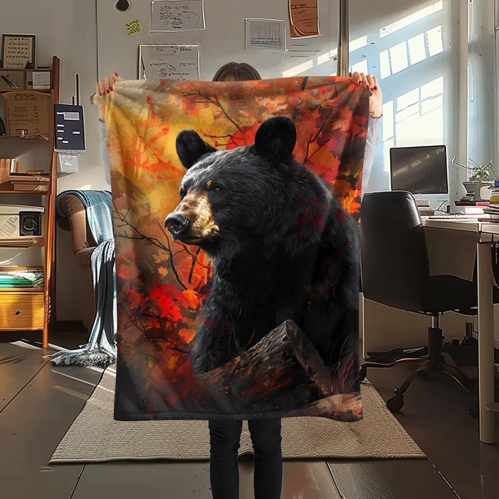 1Pc Brown Bear Print Flannel Blanket, High quality Comfortable for All Seasons, Home Decor, Warmth and Comfort, Perfect for Gifts