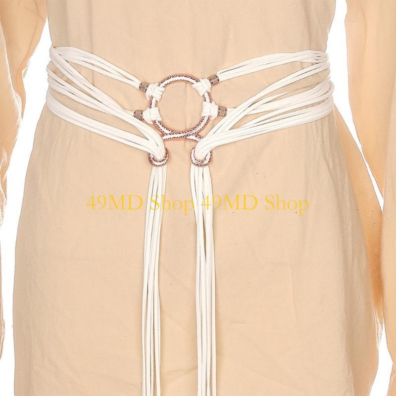 

49MD Retro Knotted Waistband Metal Rings Waist Rope For Women Teens Formal Occasion белый