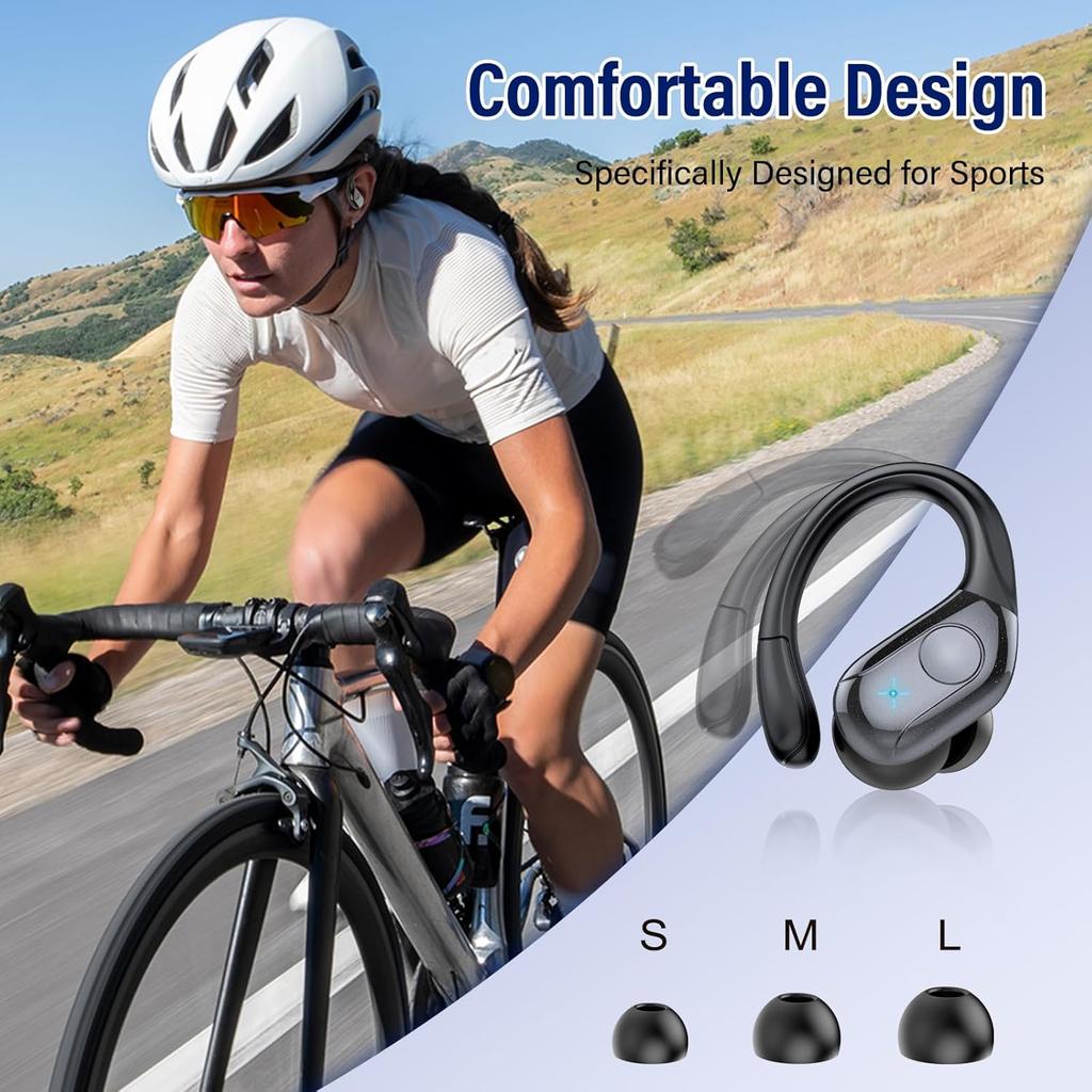 Wireless Earbuds Bluetooth 5.4 Headphones Sports, 75H Stereo Deep Bass Over Ear Buds with Earhooks, Bluetooth Earbuds with 4 ENC Mic, LED Display,