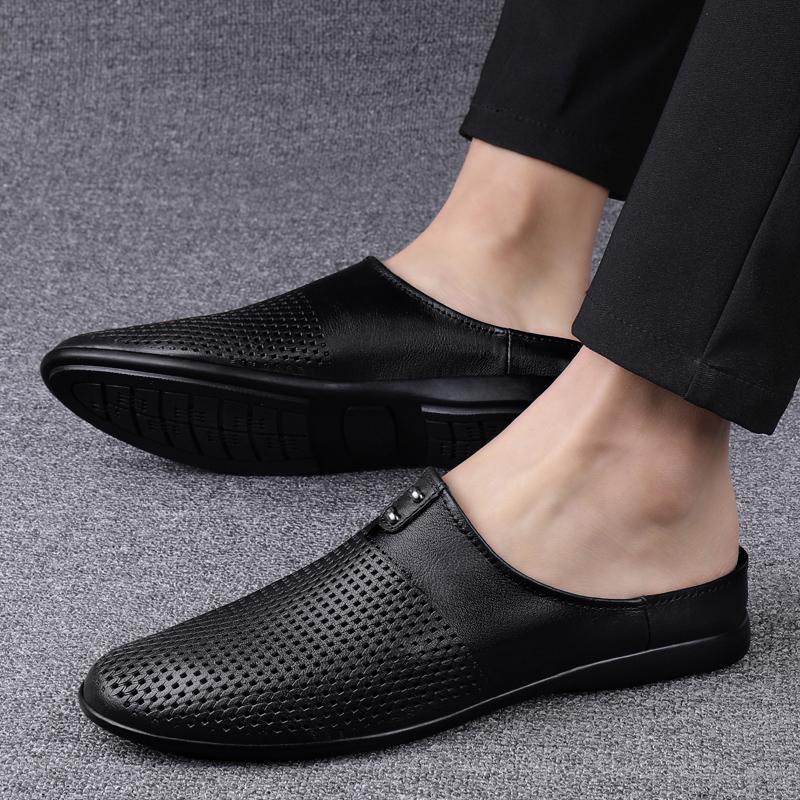 2024 Sommarstil Utskuren Överdel Nötskinn Halvskor Män Svart/vit/brun Flats Herr Andningsbara Slip-on Loafers