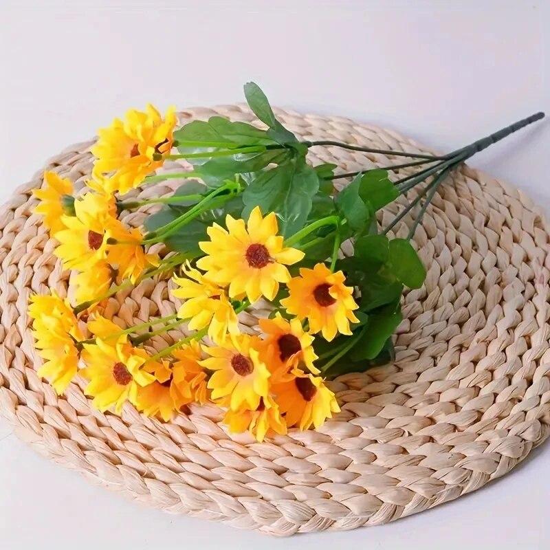 1 Bunch, 24 Sunflower Simulation Flowers, Home Living RoomDecoration Flowers, Party Wedding Decoration Bouquet