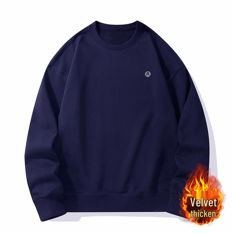 Lulu Men's Plus Velvet Round Neck Hoodie 2025 Autumn/Winter, Long Sleeve Couple Style Pullover.