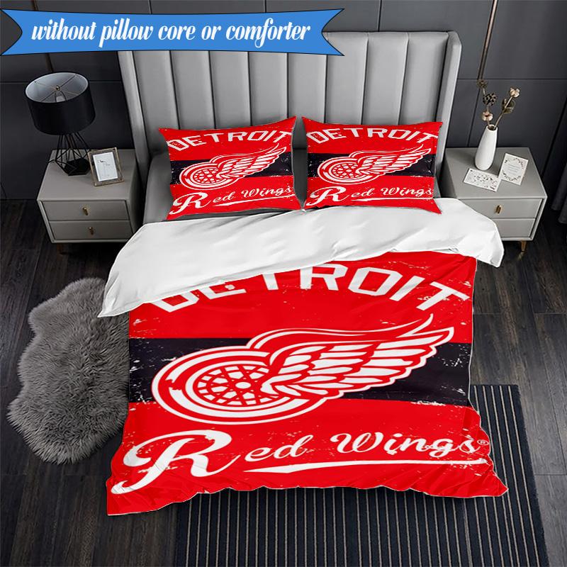 3PCS Vintage Detroit Wings Logo Bedding Set,Including 1pc Duvet Cover And 2pcs Pillowcases Perfect for Bedroom, Dormitory, Fan Christmas Gift