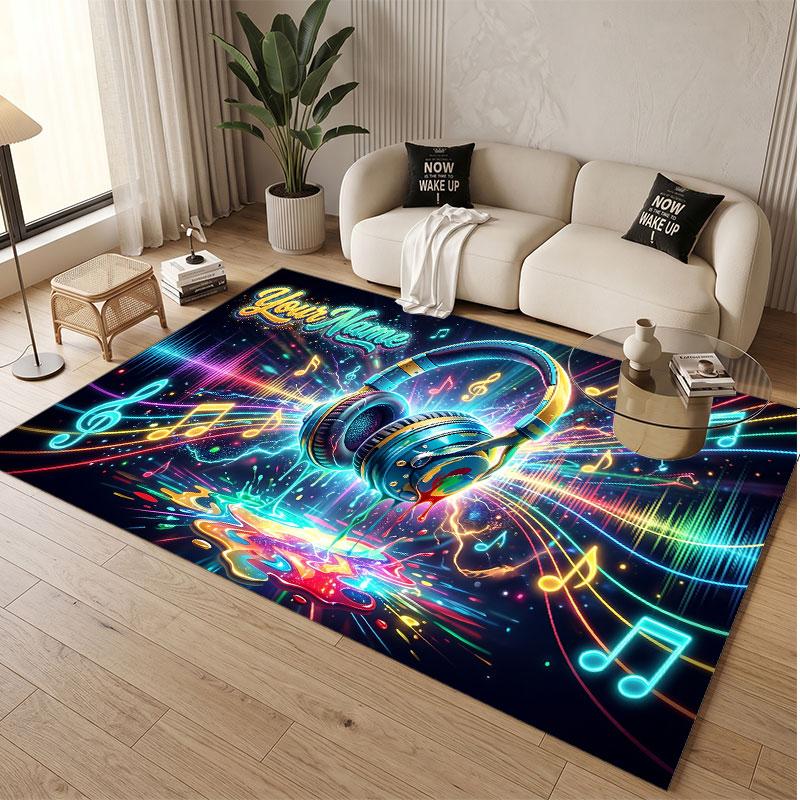 Music DJ Theme Soft Crystal Velvet Rug Custom Name & Text Print Non Slip Floor Rug for Bedroom Living Room