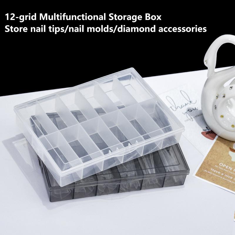 12 Grids Transparent Empty Nail Foils Plastic Storage Box False Nail Art Box Case Organizer