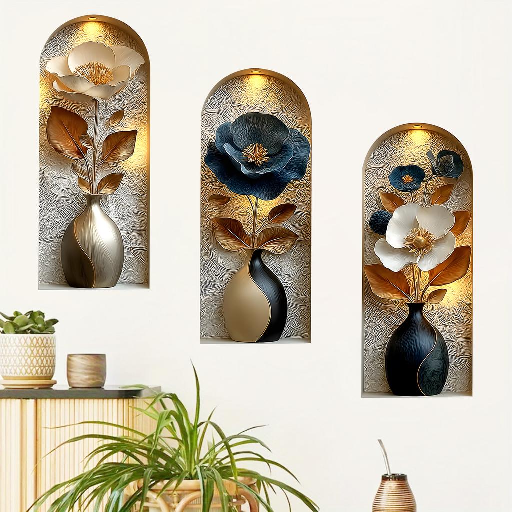 3D Realistic Metal Flower Self Adhesive Window Film for Kitchen Bathroom Glass Home Decor