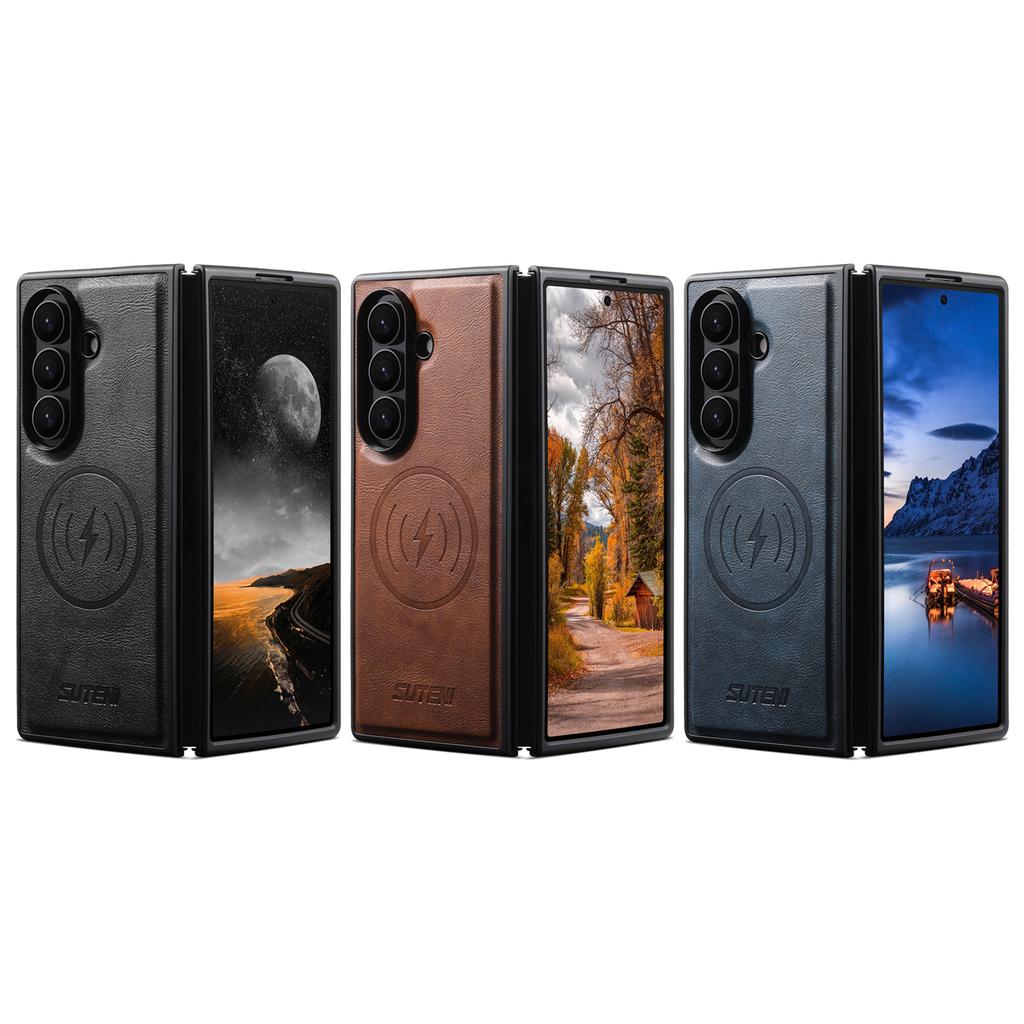 SUTENI for Samsung Z Fold 8 Ultra Phone Case Magnet Wireless Charging Smooth Texture Faux Leather Galaxy Z Fold 7 6