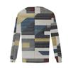 Women's Fashion Casual Pleated Round Neck Geometric Square Print Long Sleeve T-shirt Top
