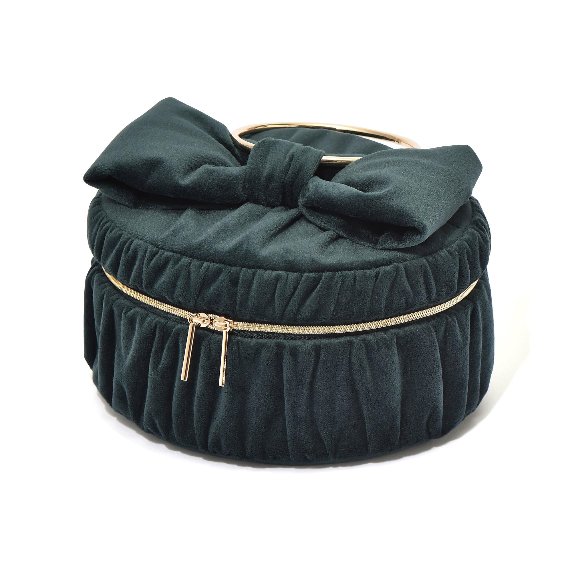 

Francfranc Velvet Ribbon Vanity Pouch S Green with Divider and Pockets - Cosmetic Box, Makeup Storage