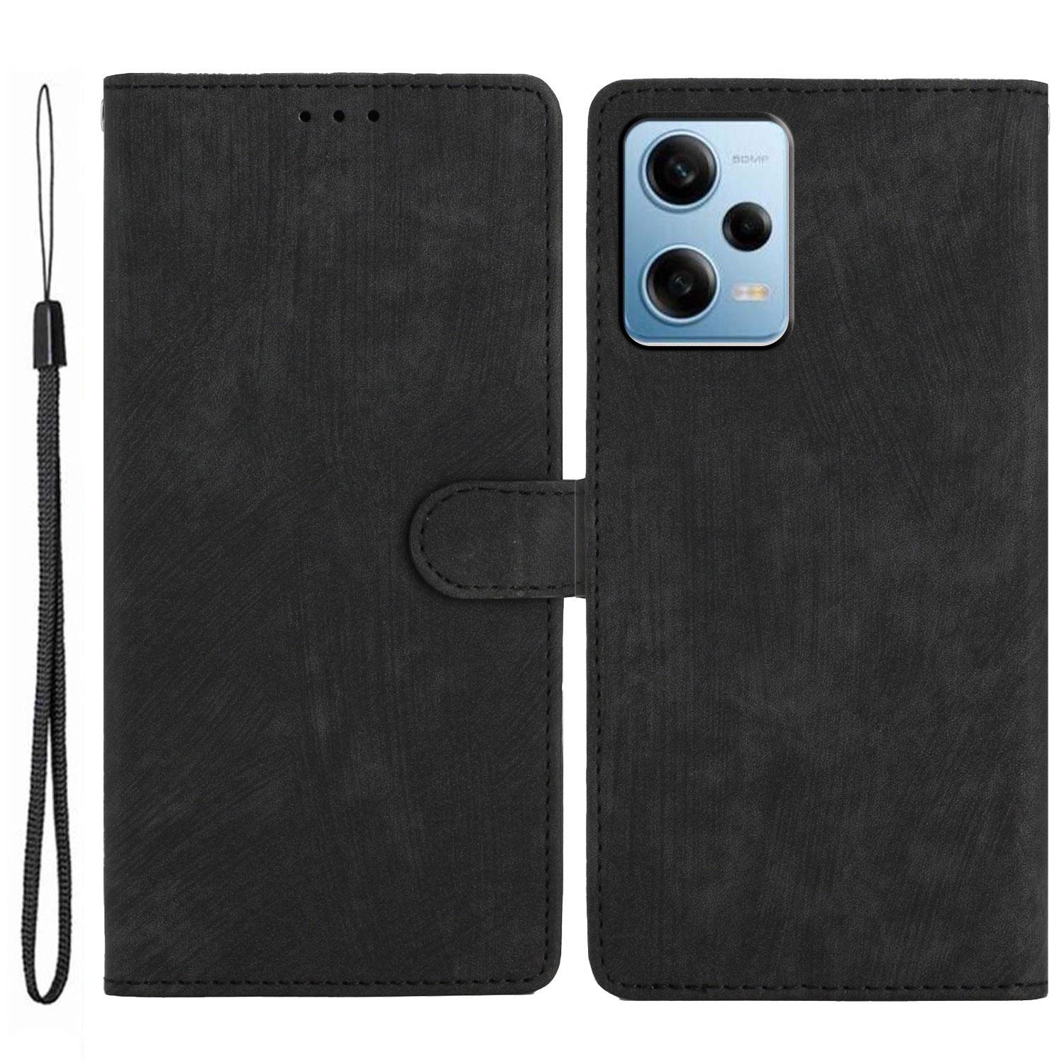 

For Xiaomi Redmi Note 11 Pro 4G (Mediatek)/11 Pro 5G (Qualcomm)/12 Pro 4G Solid Color Leather Wallet Cover Skin-touch Stand Phone Case Black