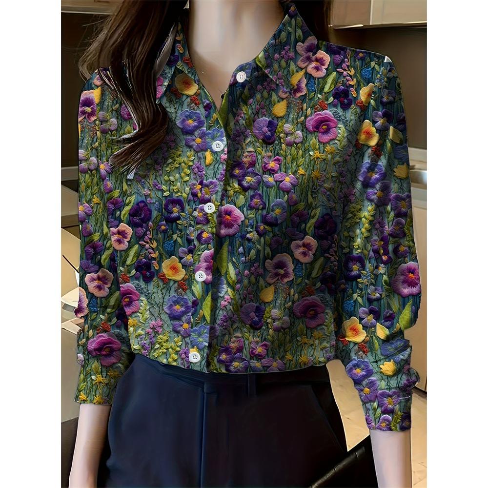 2025 New Women's Plus Size Shirt Fashionable Floral Pattern Suitable For Everyday Commuting Women's Shirt With Lapel Design