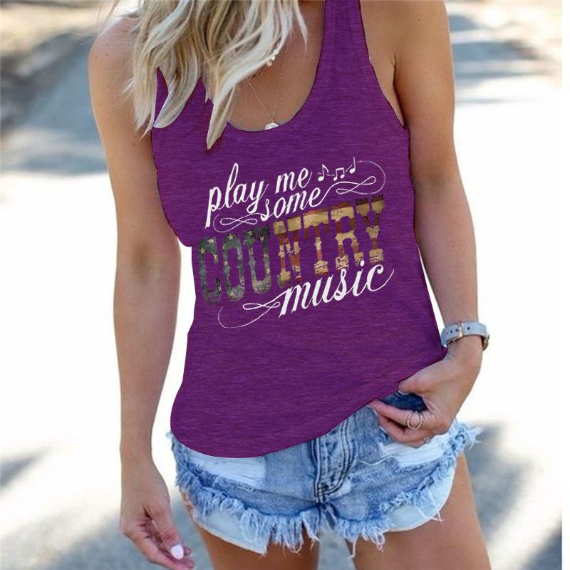 Women's Country Music Festival Printed Tops Play Me Some Country Music Graphic Tank Top Women Cowgirl Racerback Summer Outfit
