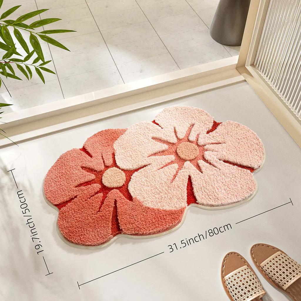 Tropical Green Leaf Bathroom Floor Mat Soft Plush Anti Slip Mat Bathroom Shower Bathtub Front Home Decoration