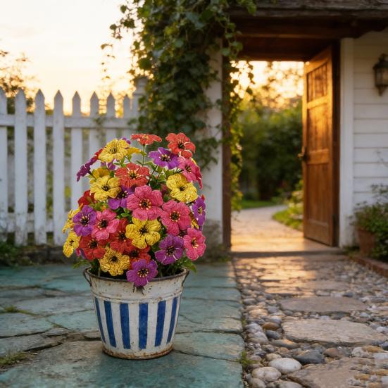 Piquet de fleur artificielle pour extérieur Résistant aux UV Faux arbustes floraux avec pic de sol Plante réaliste artificielle pour jardin, cour, porche, patio Décor