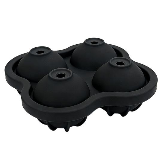 Silicone Ice Ball Mold 4-Cavity Large Sphere Tray for Whiskey Summer Drinks Easy-Release Food-Grade Ice Cube Maker Reusable Cocktail Freeze Tray