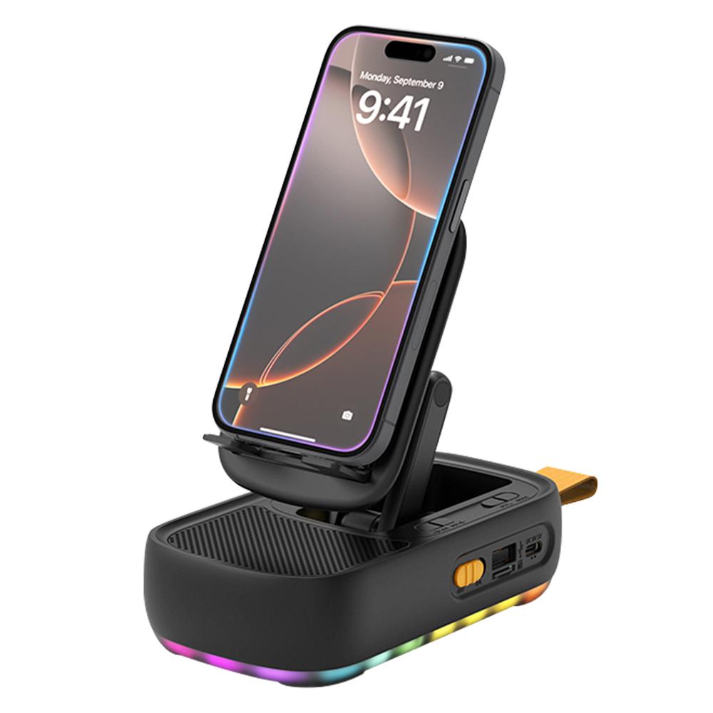 

F15 Multifunctional Foldable Rotating Desktop Phone Stand Bluetooth-Compatible Speaker Power Bank Black